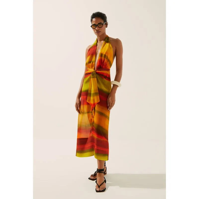 Vestido Midi Frente Única Tie Dye Solar VERDE/GREEN PP/XS