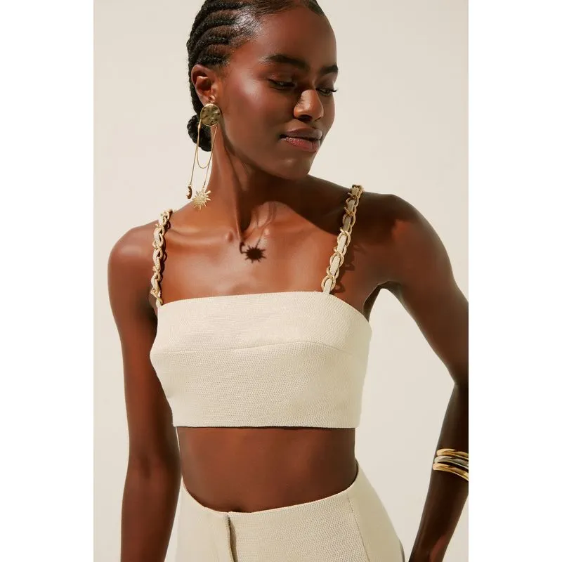 Top Alça Brilho Floral DOURADO/GOLDEN P/S