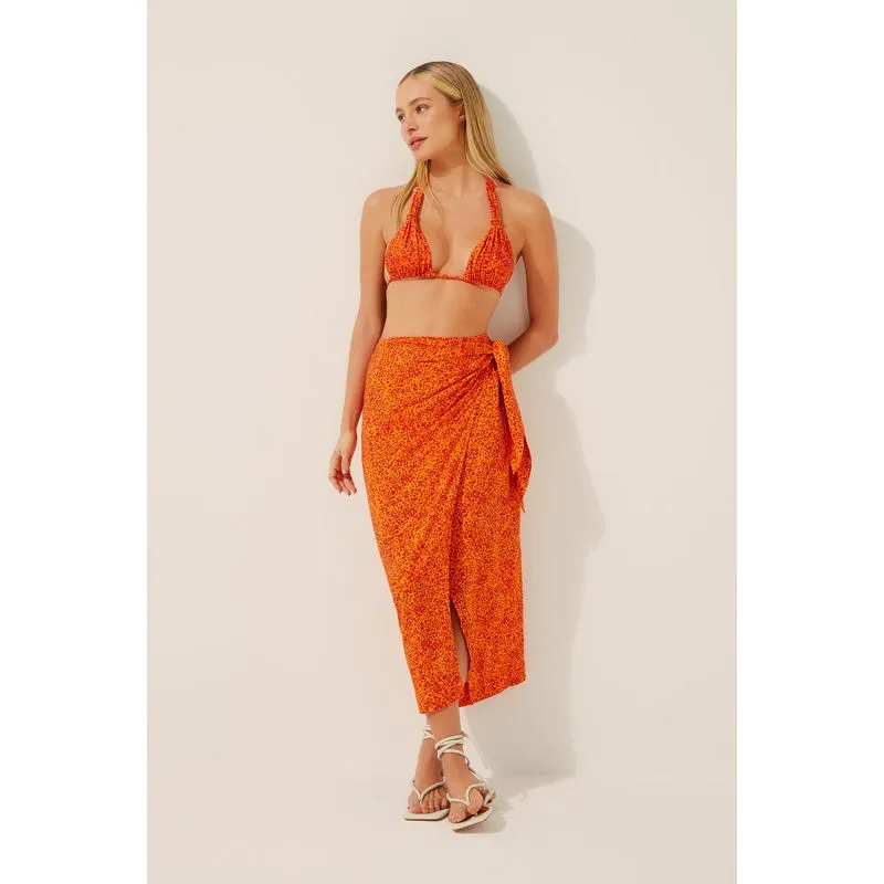 Saia Midi Pareô Folha Poá LARANJA/ORANGE P/S