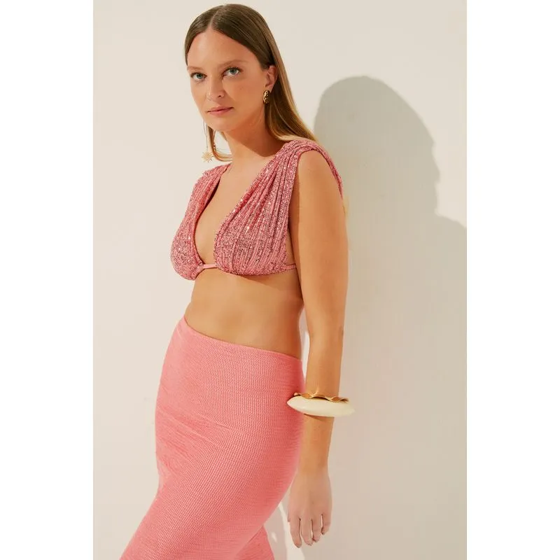Top Alca Orquídea Paetê ROSA/PINK P/S