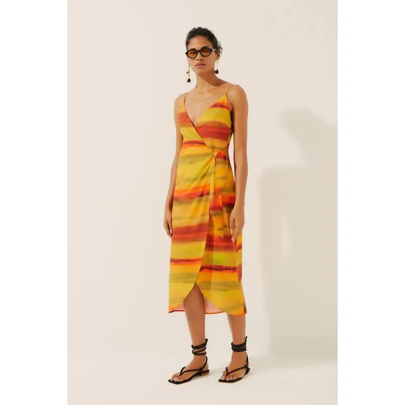 Vestido Midi Transpassado Com Amarração Tie Dye Solar VERDE/GREEN PP/XS
