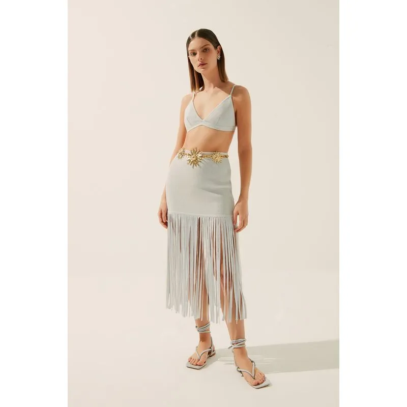 Saia Midi Franjas Tricot PRATA/SILVER GG/XL