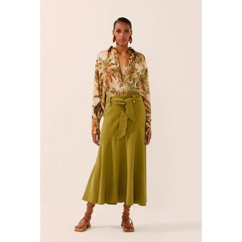 Saia Midi Alfaiataria Leblon VERDE/GREEN PP/XS