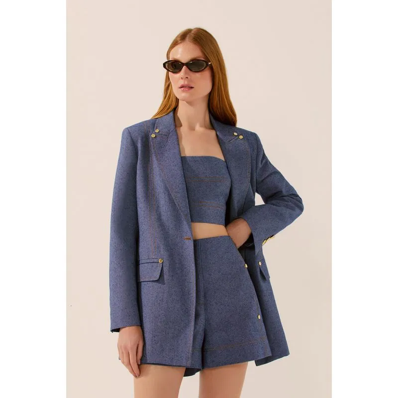 Blazer Regular Pespontado Alfaiataria Urbana AZUL MARINHO/NAVY BLU PP/XS