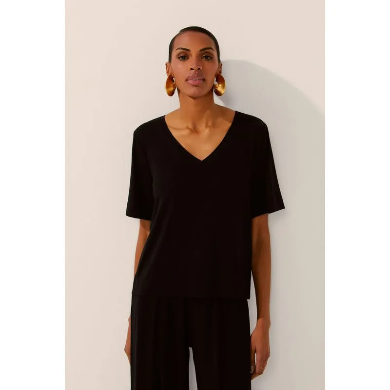 Camiseta Manga Curta Gola V Parque Conforto PRETO/BLACK PP/XS