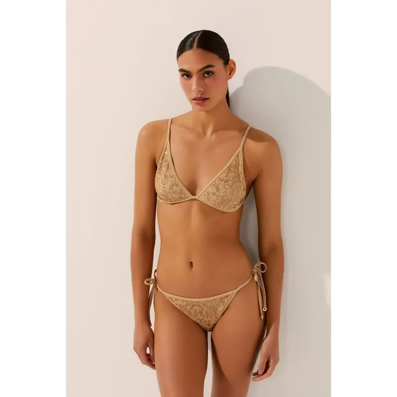 Biquíni Sutiã Alça Cobra Cristais BEGE/BEIGE P/S