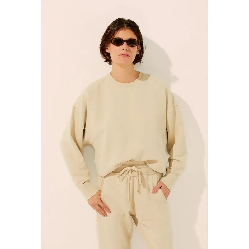 Blusa Manga Longa De Moletom Jardim Conforto BEGE/BEIGE G/L
