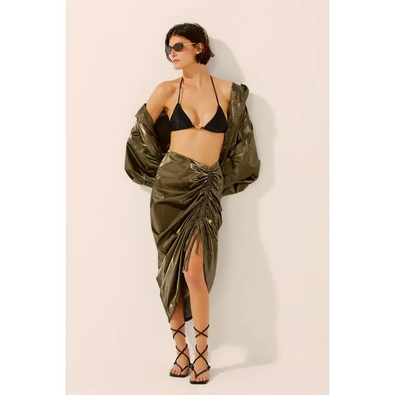 Saia Midi Drapeada Folhagem Casual VERDE/GREEN G/L