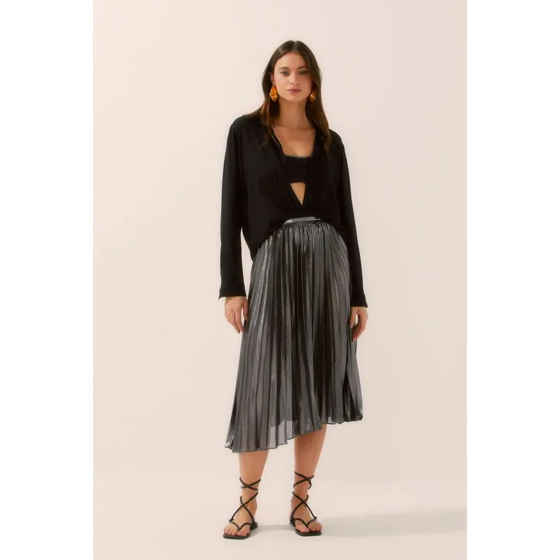 Saia Midi Metalizado Plissado PRATA/SILVER P/S