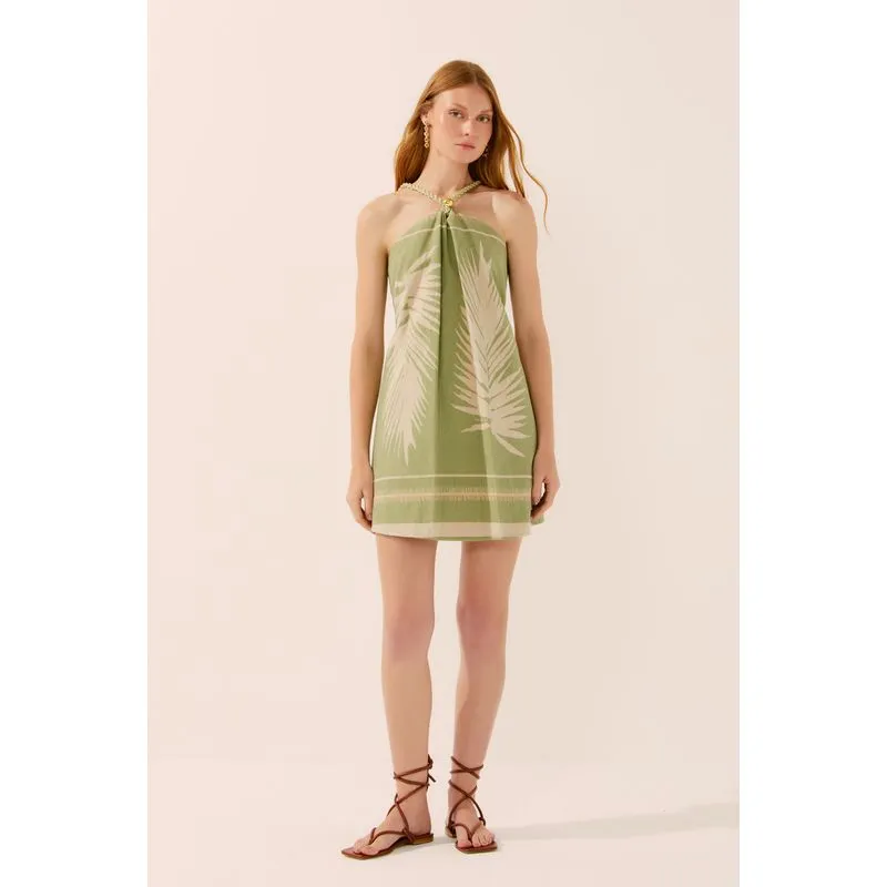 Vestido Curto Frente Única Jacquard Folha VERDE/GREEN PP/XS
