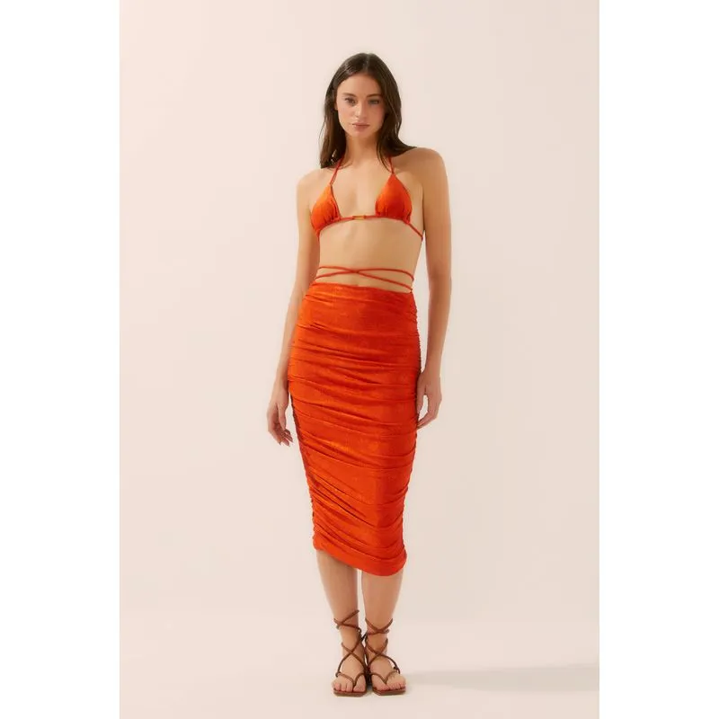 Saia Midi Franzida Com Amarração Pupunha LARANJA/ORANGE P/S