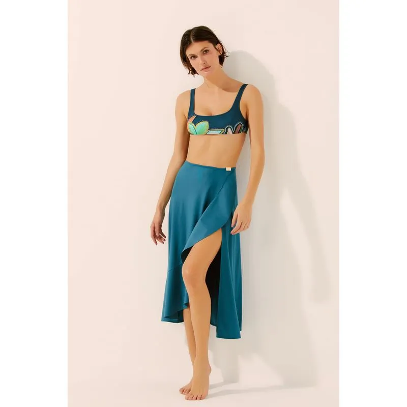 Saia Midi Com Babado Oceano AZUL/BLUE M/M