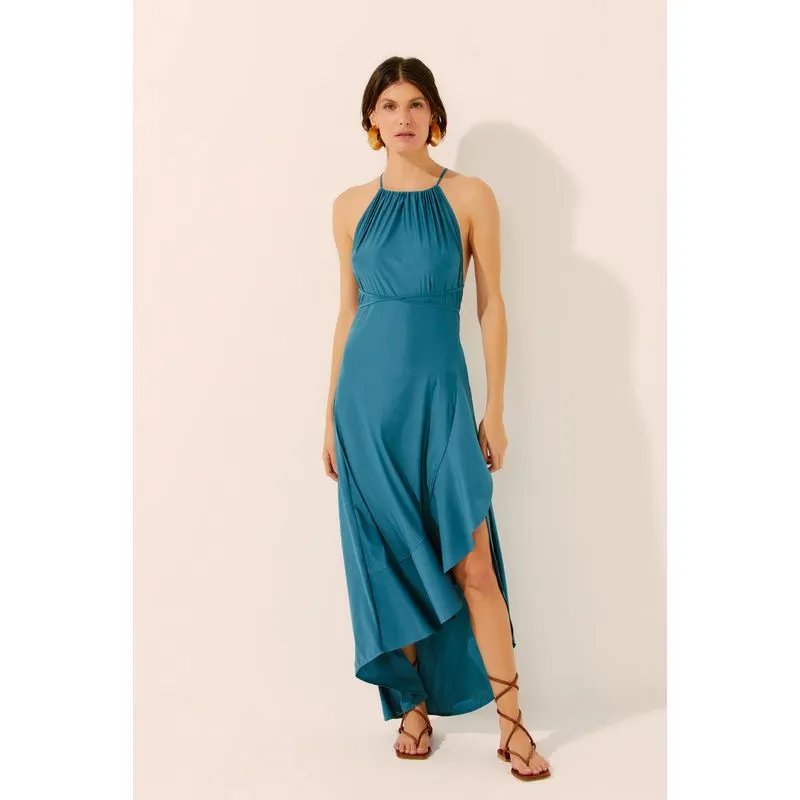 Vestido Midi Com Babado Oceano AZUL/BLUE G/L