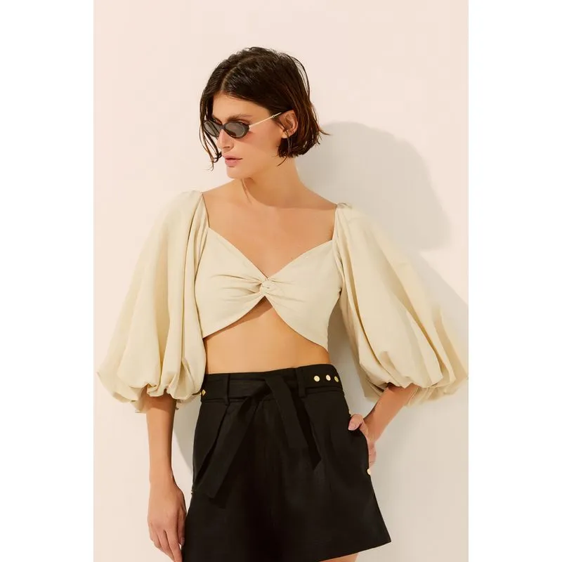 Top Cropped Mangas Bufantes Petúnia BEGE/BEIGE M/M