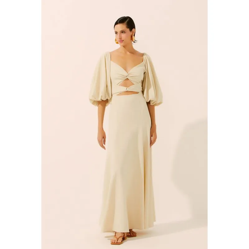 Vestido Longo Mangas Bufantes Petúnia BEGE/BEIGE P/S