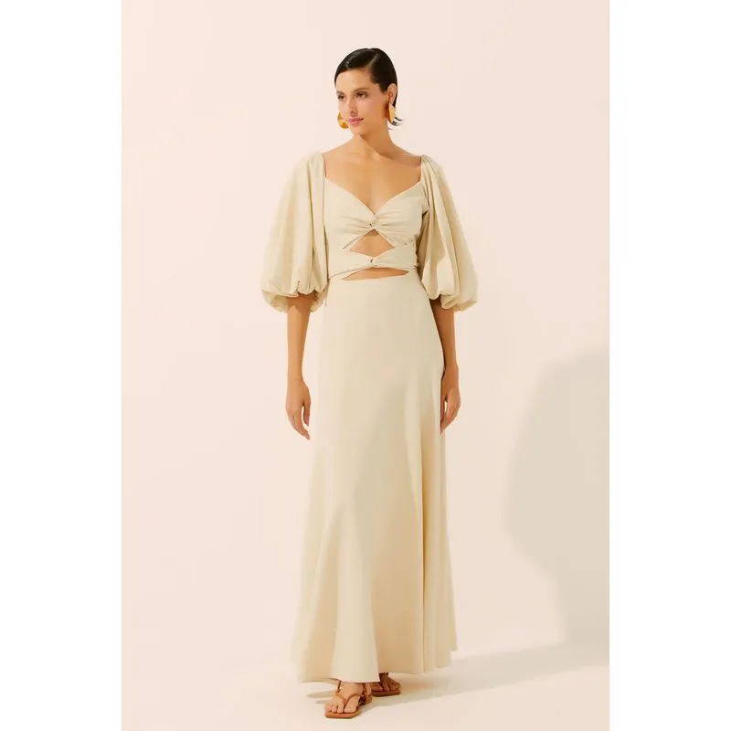 Vestido Longo Mangas Bufantes Petúnia BEGE/BEIGE GG/XL