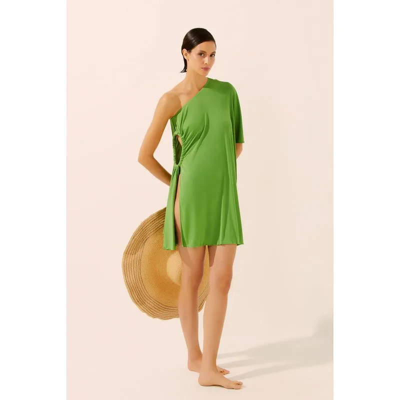 Vestido Curto Ombro Só Drapeado Folhas VERDE/GREEN PP/XS