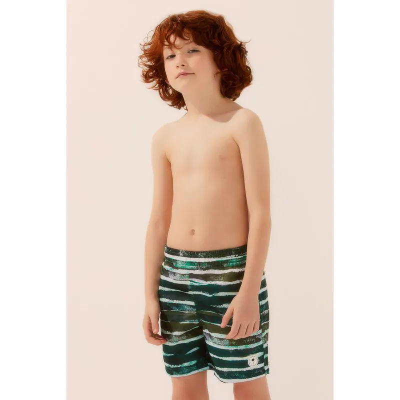Short Infantil Praia Listras Abstratas VERDE/GREEN P/S
