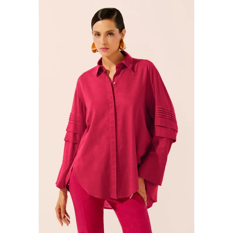 Camisa Manga Longa Pregueada Cerejeira Rústica ROSA/PINK P/S