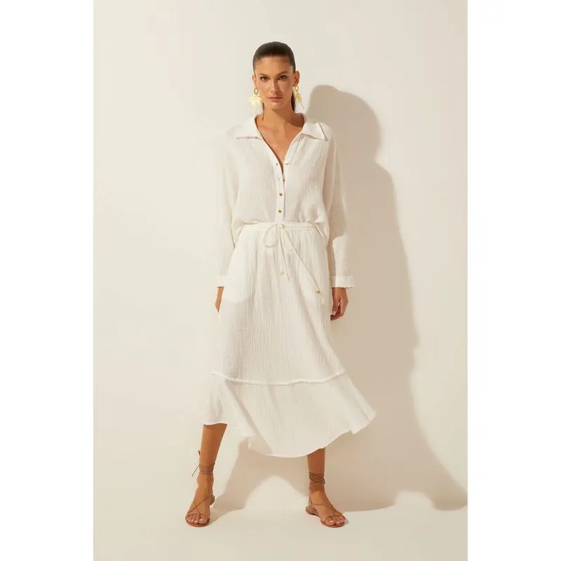 Saia Midi Barra Franzida Plumas Frescor OFF WHITE/OFF WHITE GG/XL
