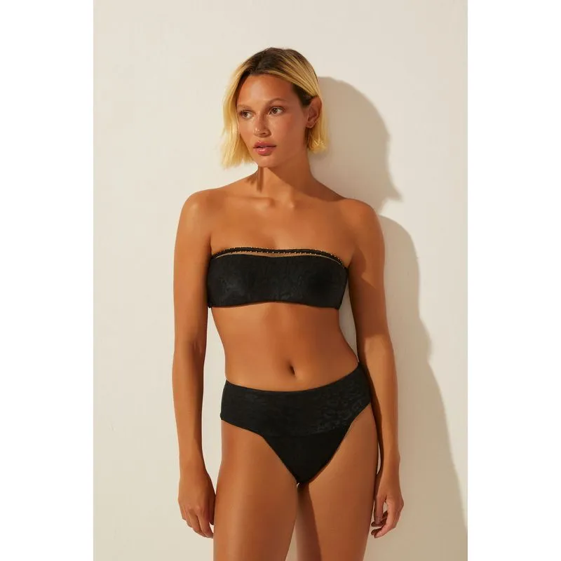 Biquíni Sutiã Faixa Com Bordado Onça Pintada Bordado PRETO/BLACK PP/XS