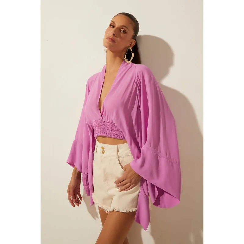 Blusa Manga Curta Com Amarração Entardecer ROSA/PINK M/M