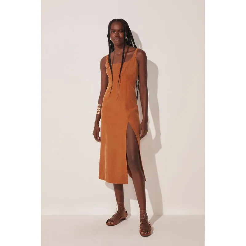 Vestido Midi Alfaiataria Mediterrânea MARROM/BROWN 38