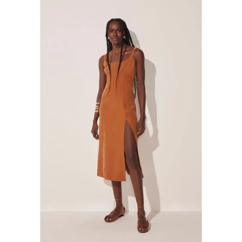 Vestido Midi Alfaiataria Mediterrânea MARROM/BROWN 46