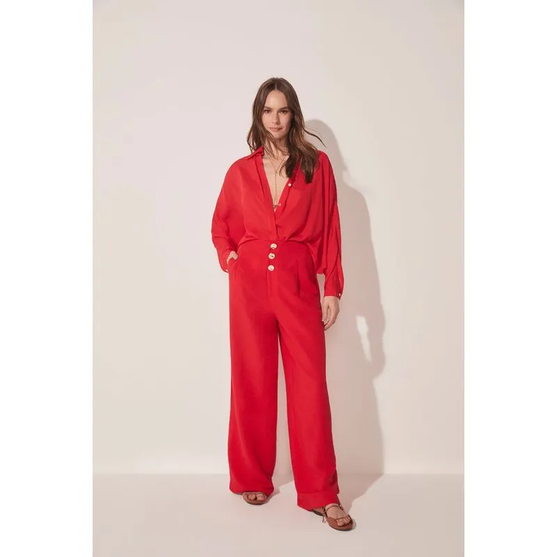 Calça Pantalona Alfaiataria Flores VERMELHO/RED 40