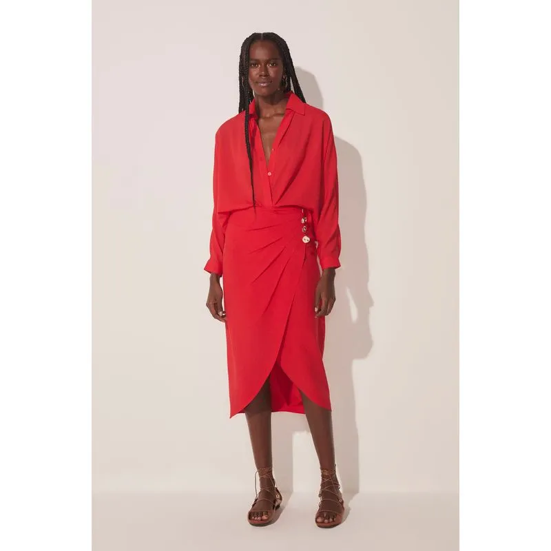 Saia Midi Alfaiataria Flores VERMELHO/RED GG/XL