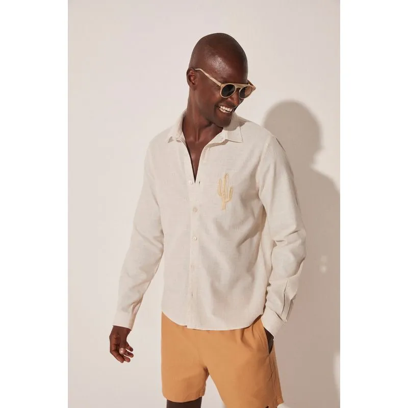Camisa Manga Longa Horizonte de Cactos BEGE/BEIGE P/S