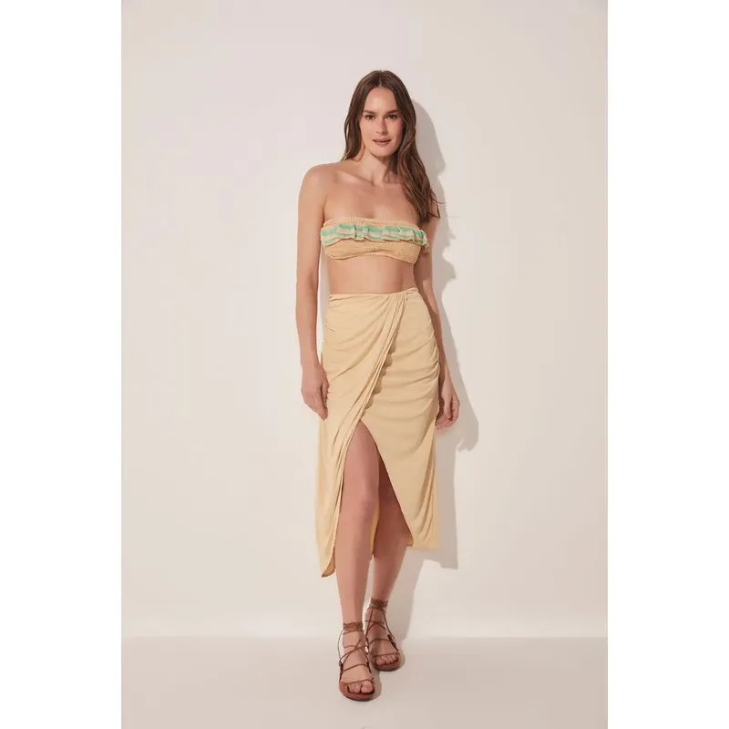 Saia Midi Transpassada Palha BEGE/BEIGE PP/XS