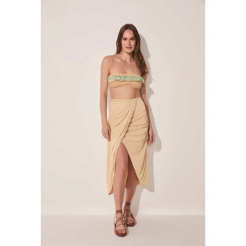 Saia Midi Transpassada Palha BEGE/BEIGE GG/XL