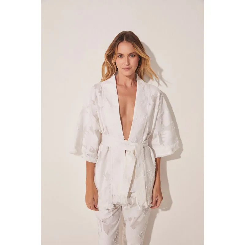 Capa Kimono Curto Coqueiro Jacquard BRANCO/WHITE PP/XS