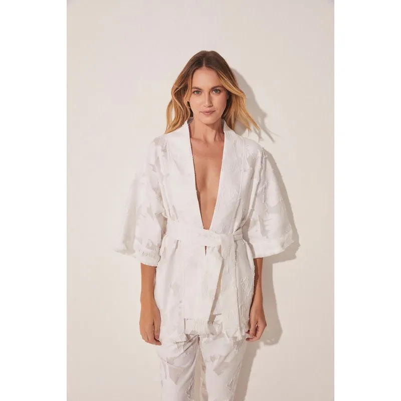 Capa Kimono Curto Coqueiro Jacquard BRANCO/WHITE P/S