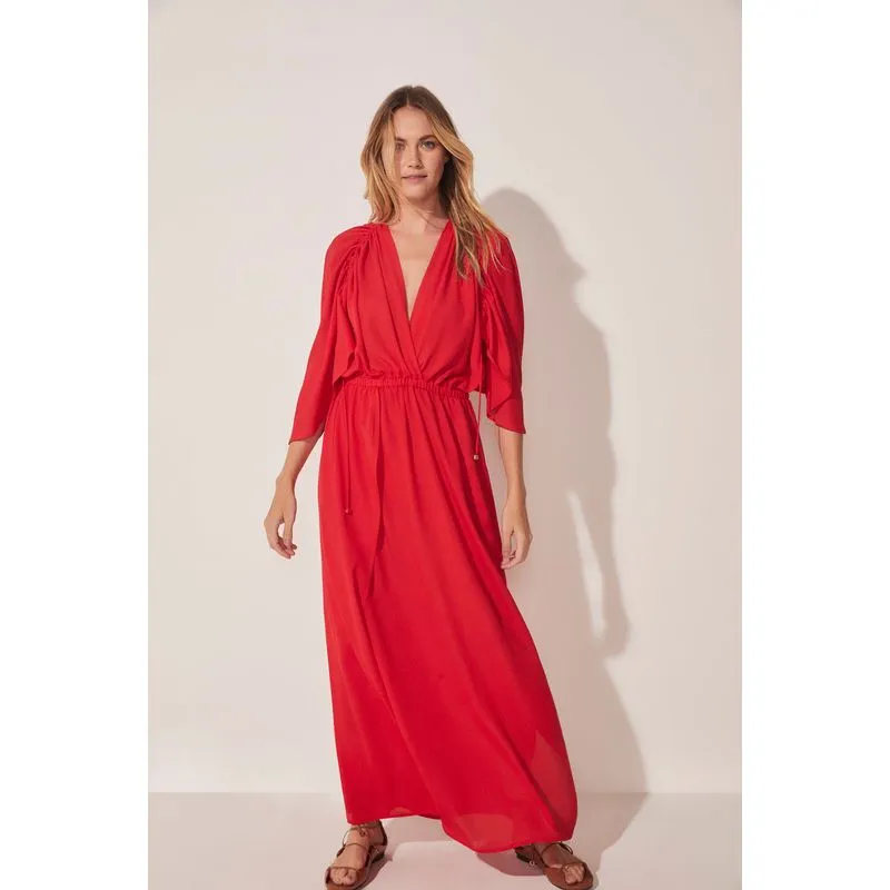 Vestido Longo Flores Fluídas VERMELHO/RED P/S