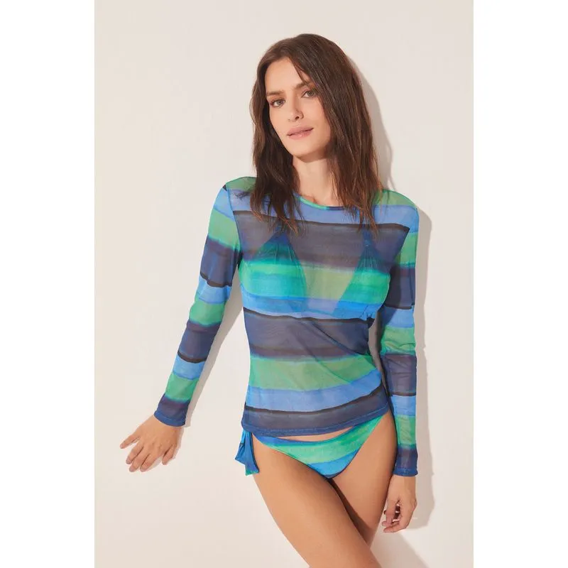 Blusa Manga Longa Listrado Espelho D'Água AZUL/BLUE GG/XL