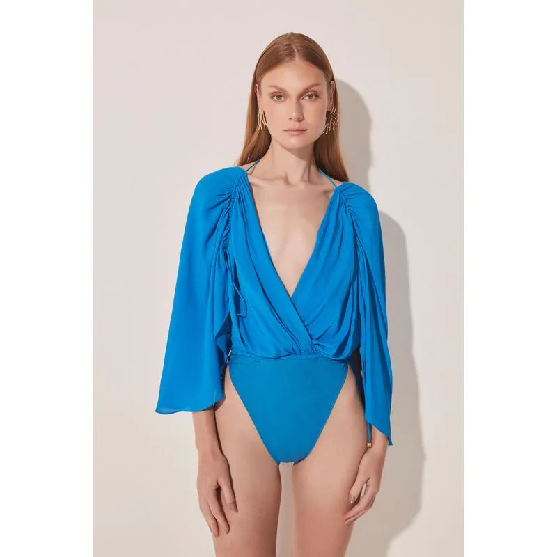 Body com Mangas Águas Fluídas AZUL/BLUE PP/XS