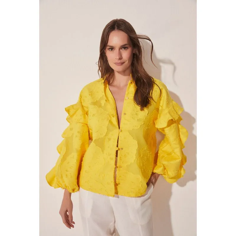 Camisa Manga Longa Cravo Jacquard AMARELO/YELLOW PP/XS