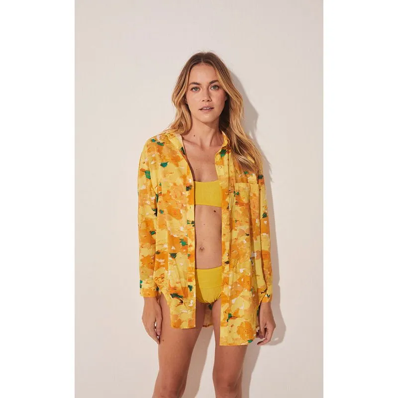 Camisa Manga Longa Floral Pincelado AMARELO/YELLOW GG/XL