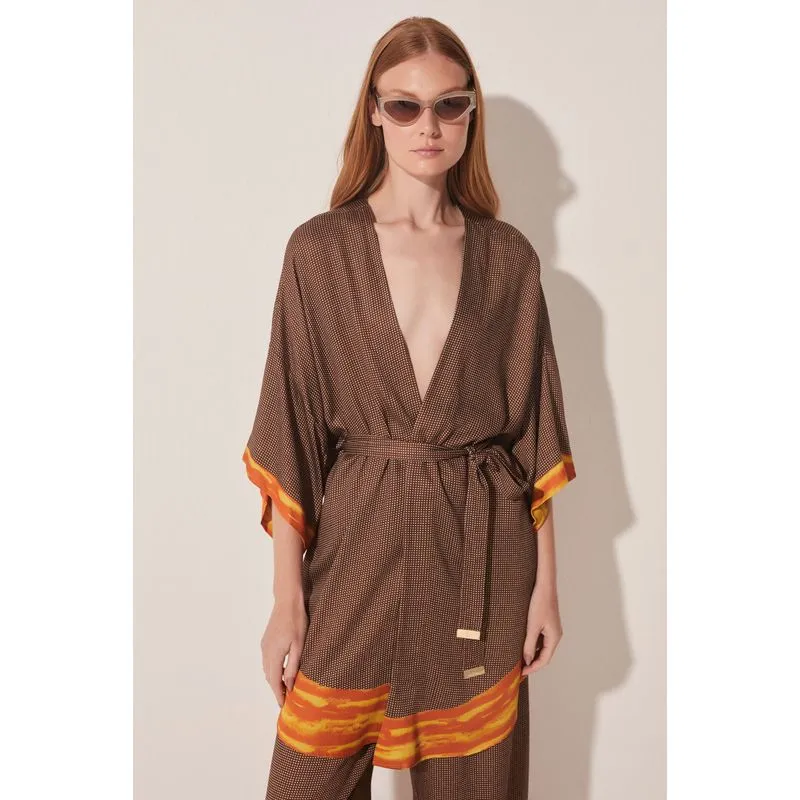 Capa Kimono Curto Poá Pincelado MARROM/BROWN M/M