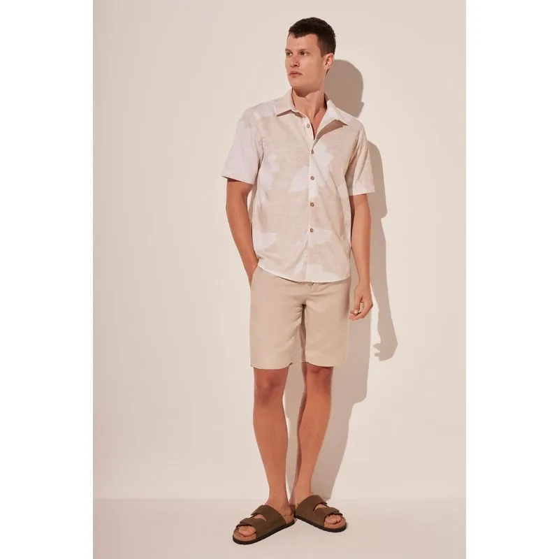 Camisa Manga Curta Floral Linho BEGE/BEIGE G/L