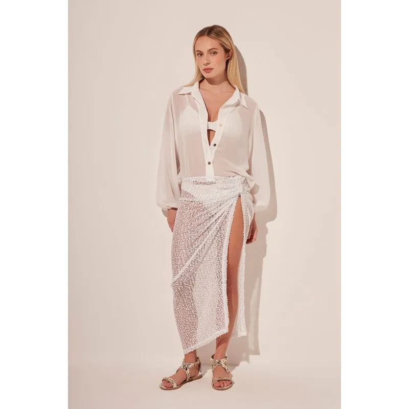 Saia Midi Chuva De Prata BRANCO/WHITE G/L