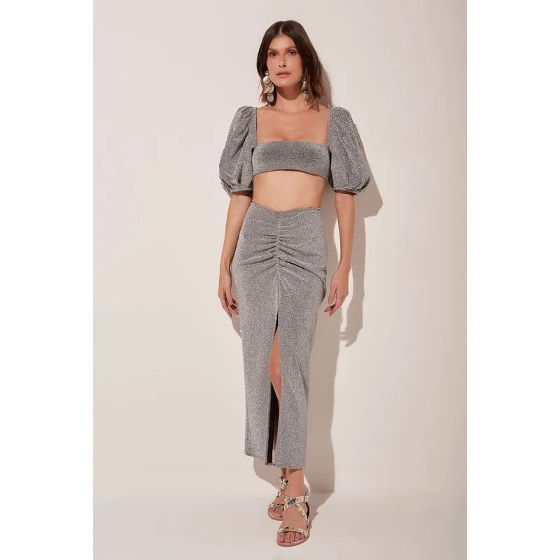Saia Midi Noite Estrelada PRATA/SILVER P/S