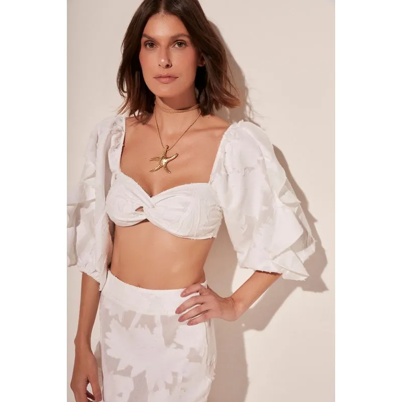 Top Cropped Palmeiras Jacquard BRANCO/WHITE PP/XS