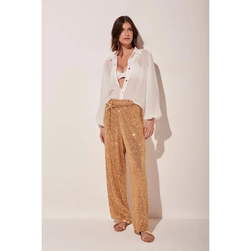 Calça Pantalona Reluz DOURADO/GOLDEN G/L