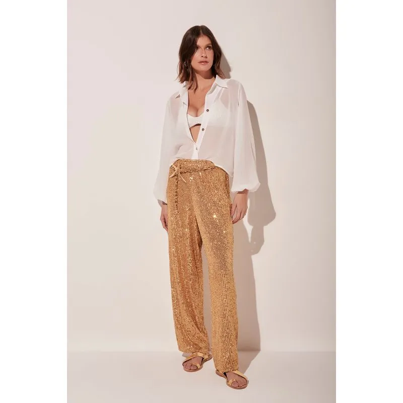Calça Pantalona Reluz DOURADO/GOLDEN GG/XL