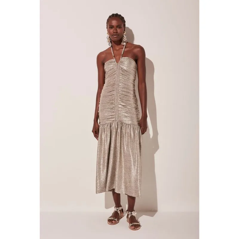 Vestido Midi Raiar Metalizado DOURADO/GOLDEN PP/XS