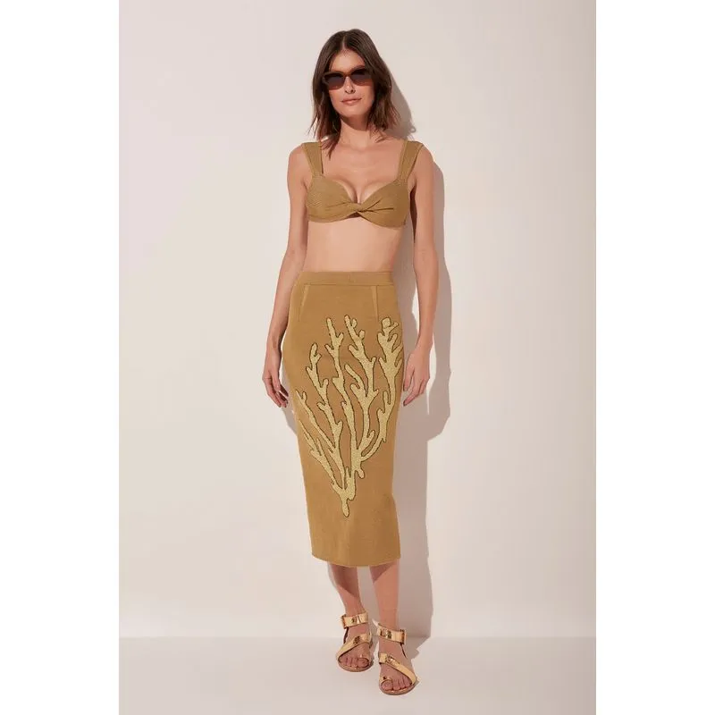 Saia Midi Coral Trico DOURADO/GOLDEN M/M