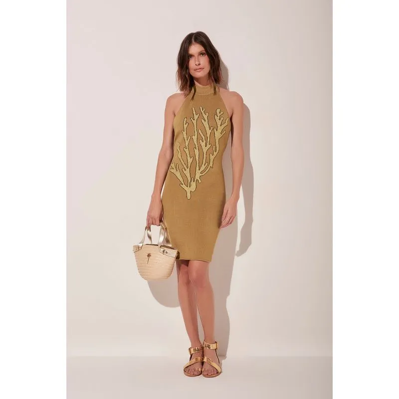 Vestido Curto Coral Trico DOURADO/GOLDEN G/L